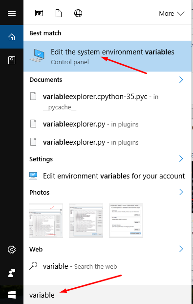 environmental variable on windows 10