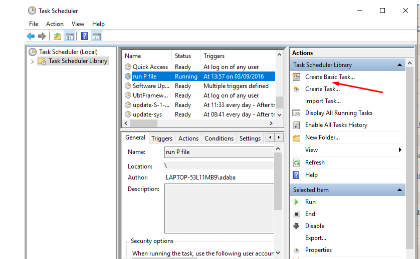 windows scheduler create basic task