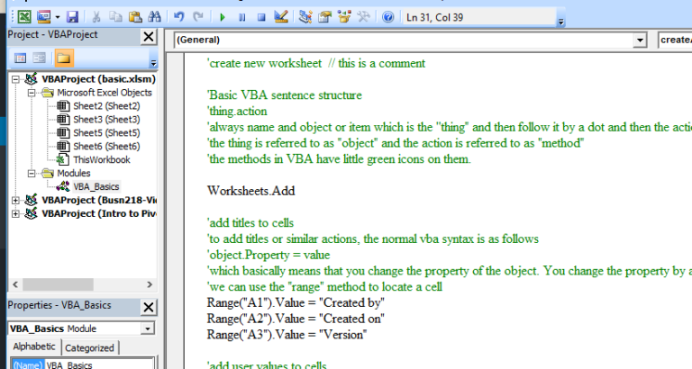 The Basics – Visual Basics Macro Programming Start Up